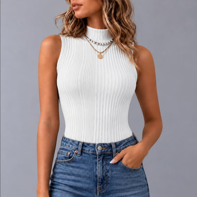 Débardeur en maille col cheminée pour femme