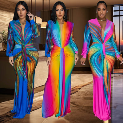 Robe décontractée plissée color block pour femme
