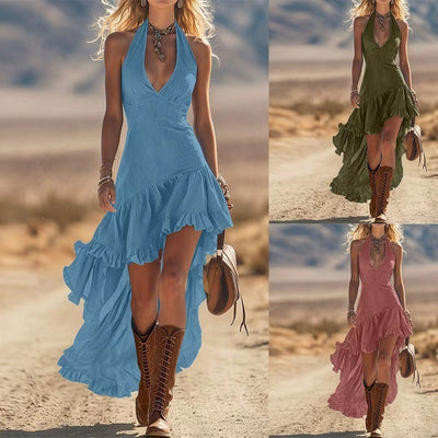 Robe longue sans manches, col en V profond