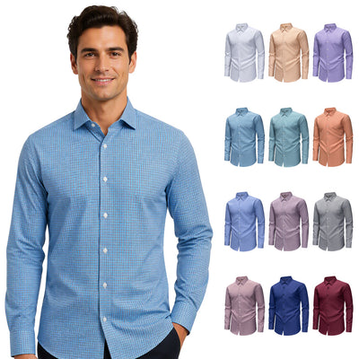 Chemise homme pied-de-poule transfrontalière, infroissable et sans repassage, chemise habillée business à manches longues pour homme, export