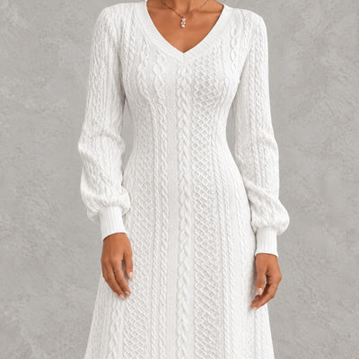 Robe jacquard unie à manches longues pour femme