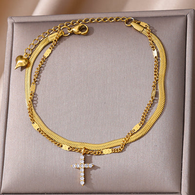 Fashion Double Layer Snake Bone Anklet Elegant Beach Stainless Steel