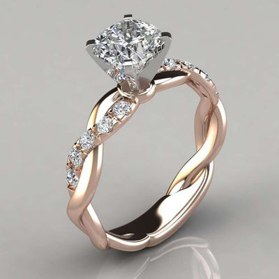 Bague diamant taille princesse bicolore plaquée or rose 18 carats, best-seller transfrontalier européen et américain sur Wish, bague de fiançailles style couple