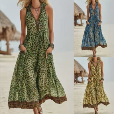 Robe à capuche imprimé léopard, col zippé