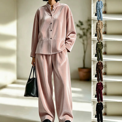 Ensemble d'intérieur femme en velours multicolore à manches longues et pantalon long