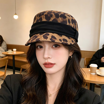 Casquette léopard à nœud plissé, style rétro