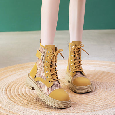 Thin Breathable Thick-soled Hollowed-out Mesh Ankle Boots