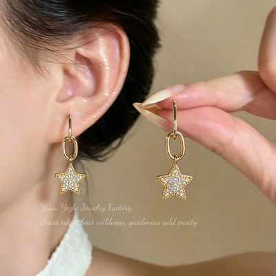 Boucles d'oreilles ajourées zircon étoilé style coréen tendance, style original haut de gamme, boucles uniques et polyvalentes, bijoux luxe discret