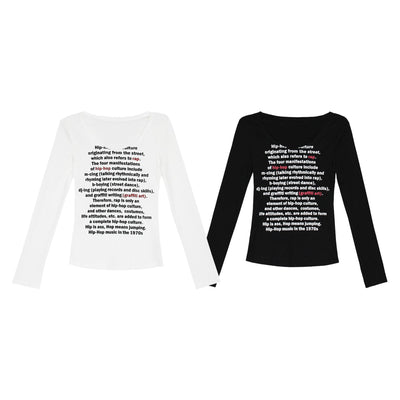 Vintage Printed Round Neck Short Long-sleeved T-shirt