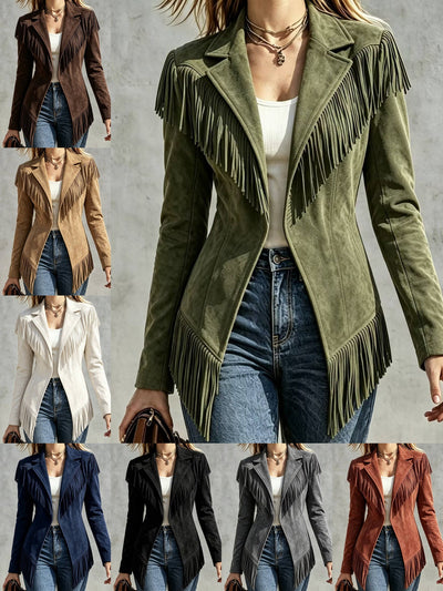Veste en suédine à franges, style western