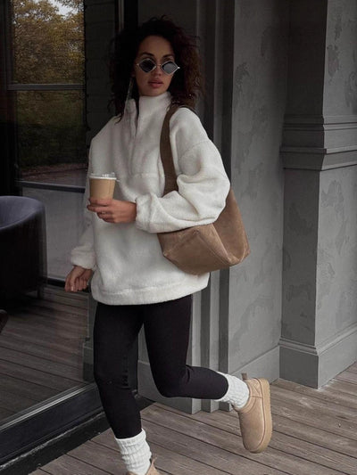 Sweat-shirt pull en laine d'agneau polyvalent pour femme, nouveauté automne-hiver import, veste polaire chaude style européen et américain à col zippé