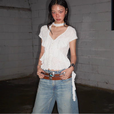 Haut en dentelle ajourée, style western