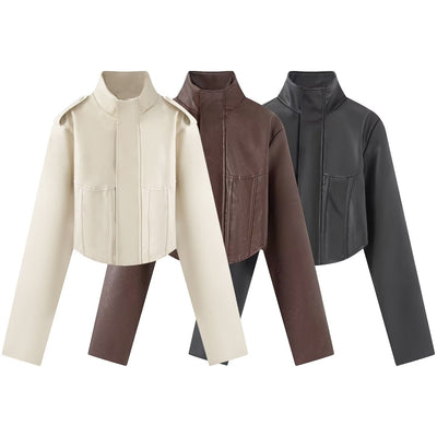 Veste en cuir cintrée à motif chevron, élégante et chic, style européen et américain