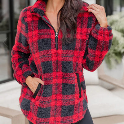 Women's Fashion Plaid Plush Pullover Sweater