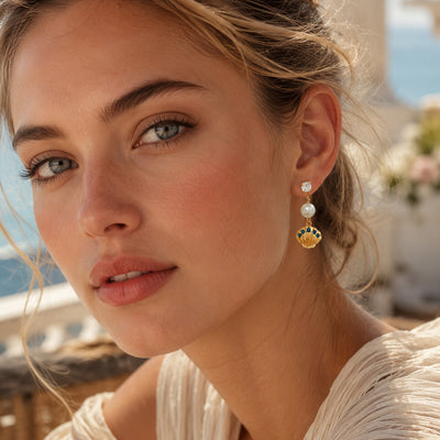 Boucles d'oreilles pendantes coquillage, étoile de mer et perle